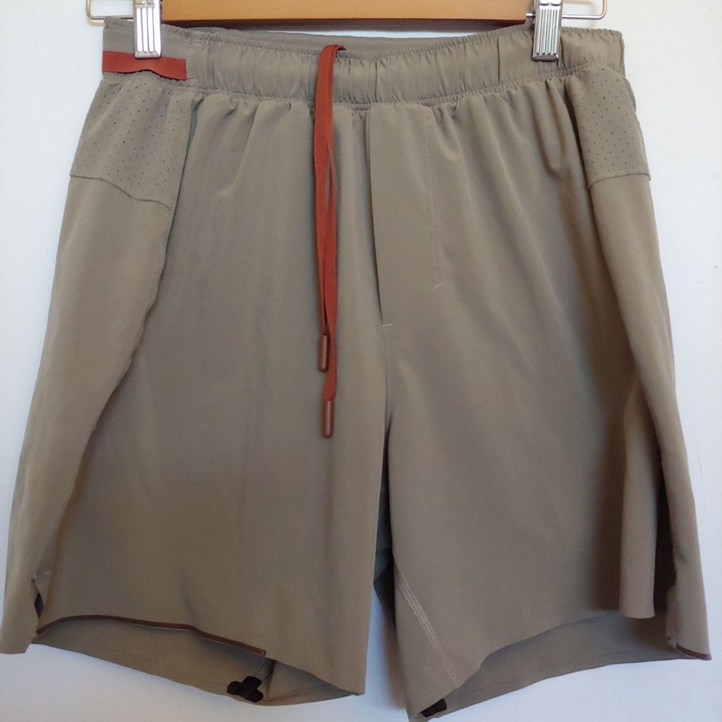 Lululemon Gray With Brown Drawstring Mens Surge Shorts Small